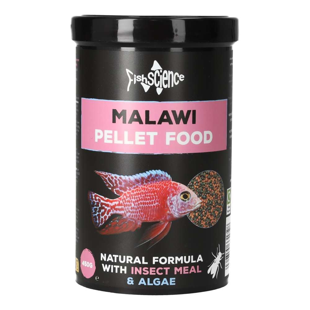 FishScience Malawi Pellets 450g | Complete Tropical Fish Food | Cichlid | High-Protein (37%) Algae-Rich Sinking Fish Food with Spirulina, Chlorella & Kelp | Insect Meal for Easy Digestion