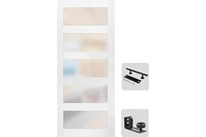 S&Z TOPHAND® 36 in x 84 in Glass MDF BarnDoor, PVC Surface, Simple DIY Assembly, with Senior Door Handle. Only Door, No Sliding Hardware Set.