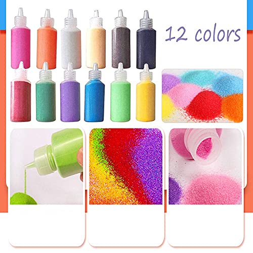 Excefore Art Sand,1.25Oz Colored Sand Bottles,Sand Arts And Crafts Kit,Scenic For Kids,Diy Painting,Wedding Decoration, Decorations Crafty Collection Bottles,12 Pcs
