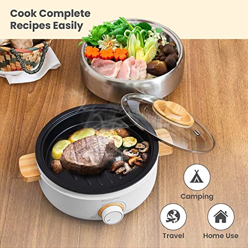 Kuchepro Nonstick Electric Grill & Hot Pot Mini, 2in1 Multifunction