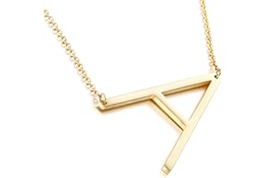 MOMOL Sideways Initial Necklace 18K Gold Plated Stainless Steel Large Big Letters Pendant Necklace Script Name Monogram Necklaces for Women