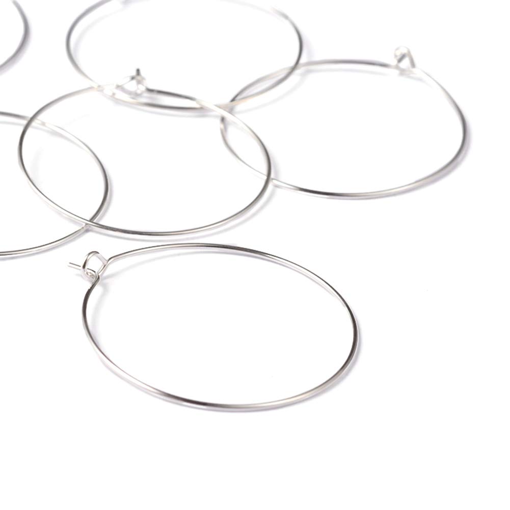 Craftdady 100pcs Silver Round Hoop Earrings Wire Hoops 14mm Wine Glass Charm Rings Beading Hoop for DIY Jewellery Crafts Making