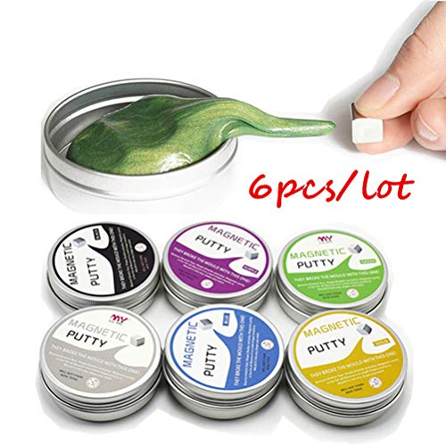 Magnetic Putty with Magnet 6 Pack Tins - Magic Slime Putty Toys Kids and Adults Stress Relief DIY Mud Clay,Slow Moving with Monster Eyes