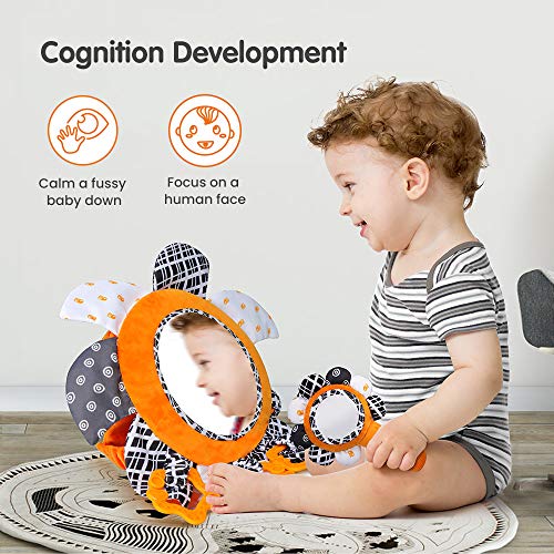 TUMAMA Tummy Time Baby Floor Mirror with Plush Rattles Rings Sun Flower