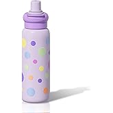 SDGA+ 24 oz Pastel Lavender Water Bottle - Cute Colorful Polka Dots Insulated Flask - Soft Purple Aesthetic Reusable Bottle for Kids, Teens, Women - Leak-Proof Gym & School Travel Mug