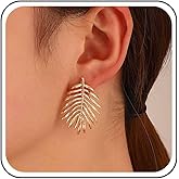 Ximdble Vintage Hollow Leaf Stud Earrings Monstera Deliciosa Stud Earrings Large Leaf Drop Earrings Gold Exaggerated Earrings for Women
