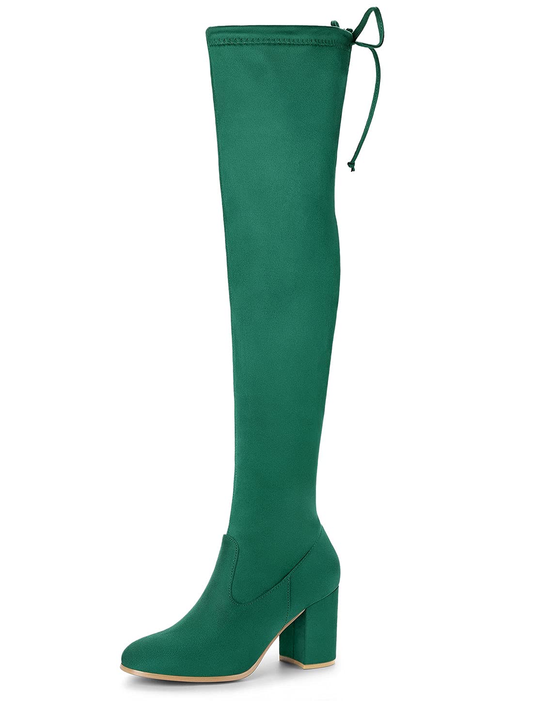 Photo 1 of Allegra K Women's Round Toe Chunky Heel Green Over the Knee High Boots 9.5 M US
