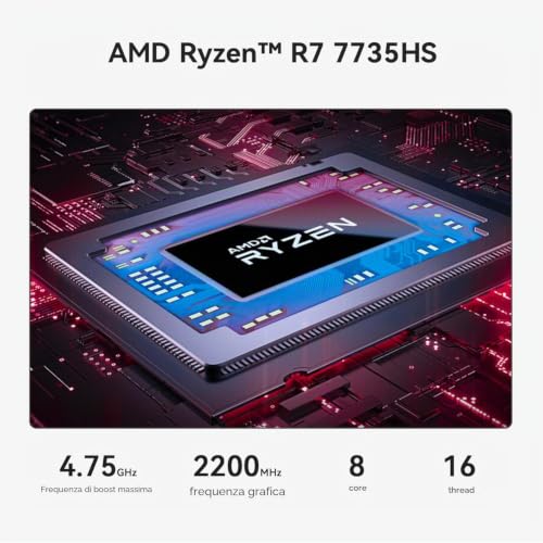 Beelink Mini Gaming PC SER5 MAX, Ryzen 7 7735HS, 24GB LPDDR5, SSD 500GB, Mini Desktop Computer Support for Three Screens 4K, Mini Computer for Office, 2.5G LAN, Wi-Fi 6, BT 5.4, HDMI+DP+Type-C