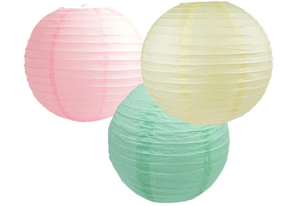 Paper Lanterns Mix Color Packs of 3 Round Paper Lanterns Lampshade Party Decorations (Mint Pink Shade, 8" (20 Cm))