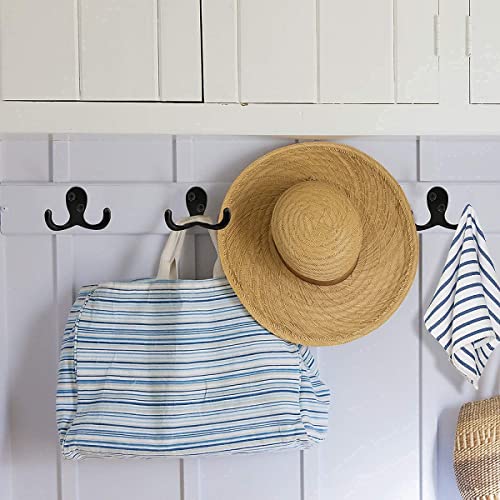 10PCS Coat Hooks Wall Mounted, Double Prong Robe Hook Hanging Towel Hooks with 20 Screws for Bags, Hat, Cap, Scarf, Cup and Key, Black