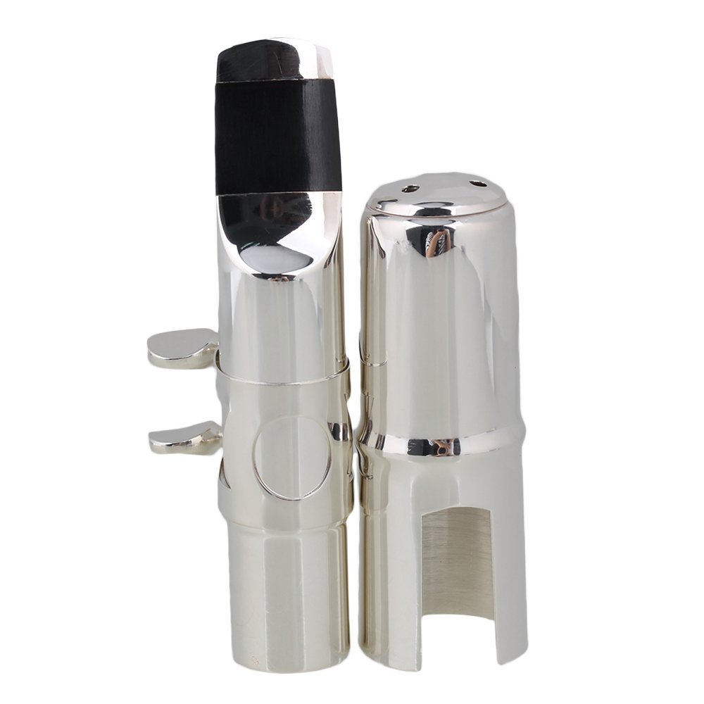 Yibuy Silver Brass #7 Nickel-plated E-flat Alto Saxophone Mouthpiece with Cap Ligature