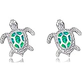 DEYOUM Turtle Earrings for Women Trendy Sparkling Animal Turtle 925 Sterling Silver Crystal Stud Earrings Sea Ocean Summer Beach Jewelry Gifts