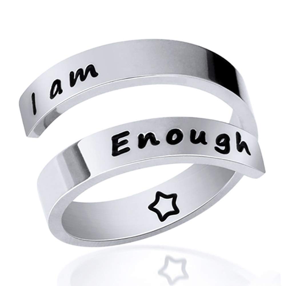 Adjustable Rings for Women/Men,Kucheed Inspirational Ring Jewelry Engraved I am Enough,Stainless Steel Spiral Wrap Twist Ring ,Personality Encouragement Birthday Graduation Gifts for Girls Boys