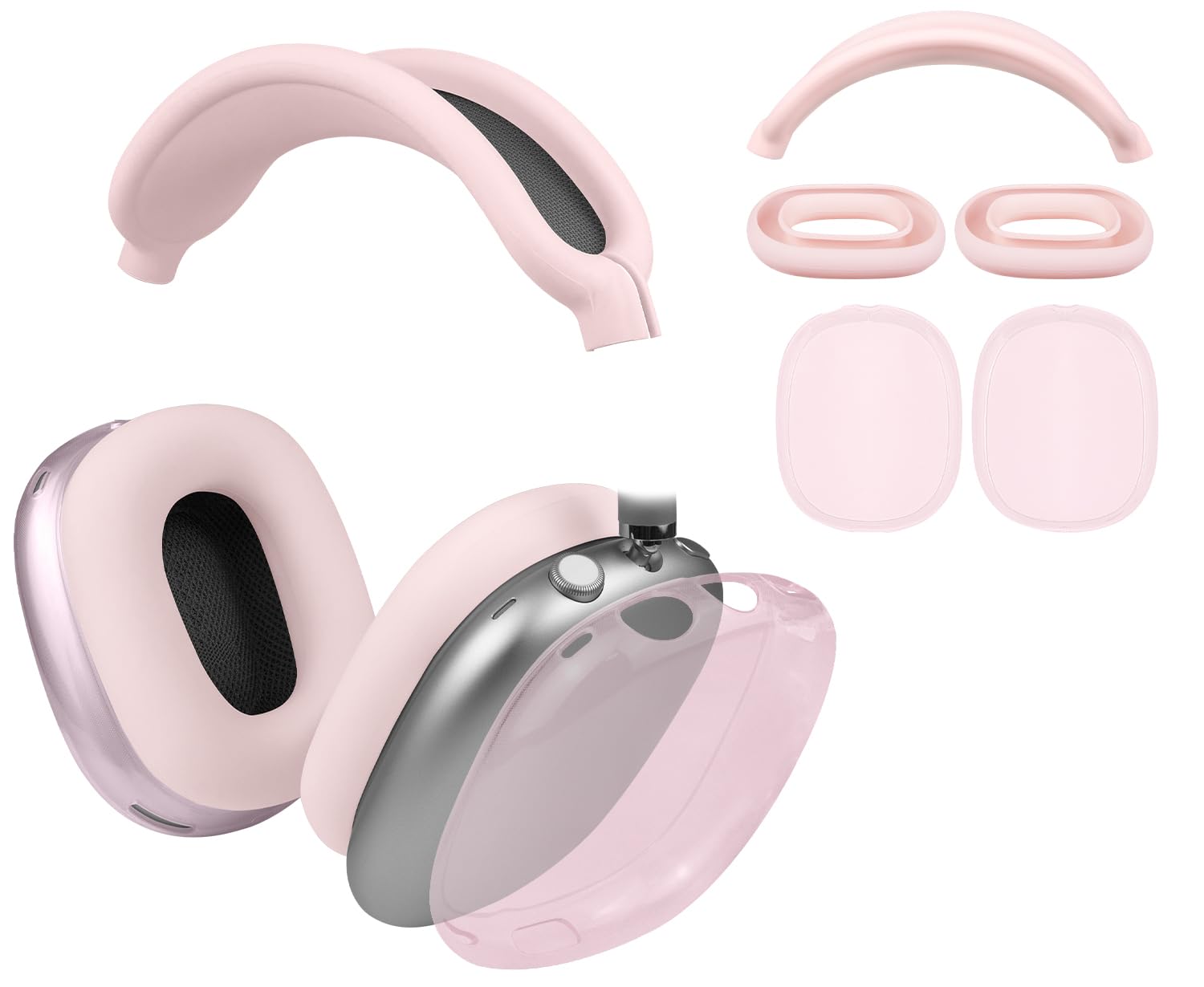 SOULWIT Protective Kit for AirPods Max 2/1 (2026/2024/2020, USB-C/Lightning), Headband Cover + TPU Case Protector + Silicone Ear Pad Covers, Sweatproof, Washable, Anti-Scratch (Pink)