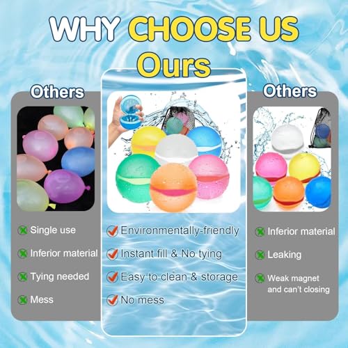 24PCS Reusable Water Balloons for Kids,Magnetic Refillable Latex-Free Silicone Water Bomb with Mesh Bag,Swimming Pool Toys Beach Summer Party Supplies Bath Toy Outdoor Idea Gift for Kids