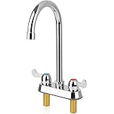 TNROTED 4 Inch Commercial Bar Sink Faucet with 6" Gooseneck Spout, Dual Handle Deck Mount Utility Sink Faucet for Laundry, RV, Outdoor Sink, Brass Constructed