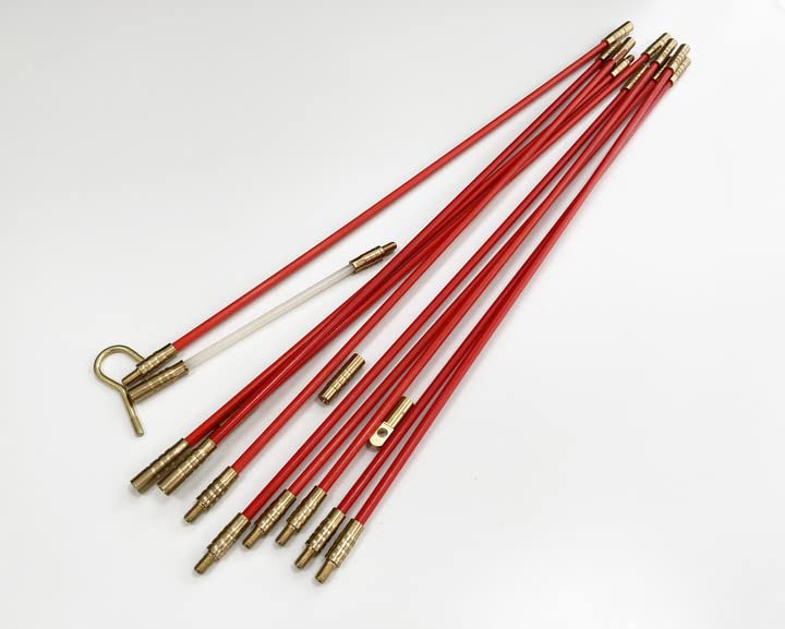 Toolzone Cable Access Threading Kits - 3.3m - 330mm - Red Glass Fiber Reinforced Polyester Rods - 10 Sections - Polished - For Threading Cables & Wires Through Tight Spaces