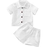 Baby Boys Clothes Set Toddler Infant Boys Button-down Shirt Tops + Cotton Gauze Shorts Summer Outfit 2PCS with Pockets