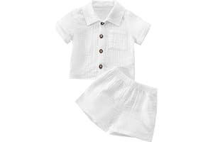 MA&BABY Baby Boys Clothes Set Toddler Infant Boys Button-down Shirt Tops + Cotton Gauze Shorts Summer Outfit 2PCS with Pockets