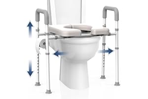 GAZOBA Raised Toilet Seat with Handles - Adjustable Elevated Toilet Seat Riser, 400 lbs Toilet Seat Riser for Seniors, Handicap and Disabled, FSA/HSA Eligible, Fit Any Toilet