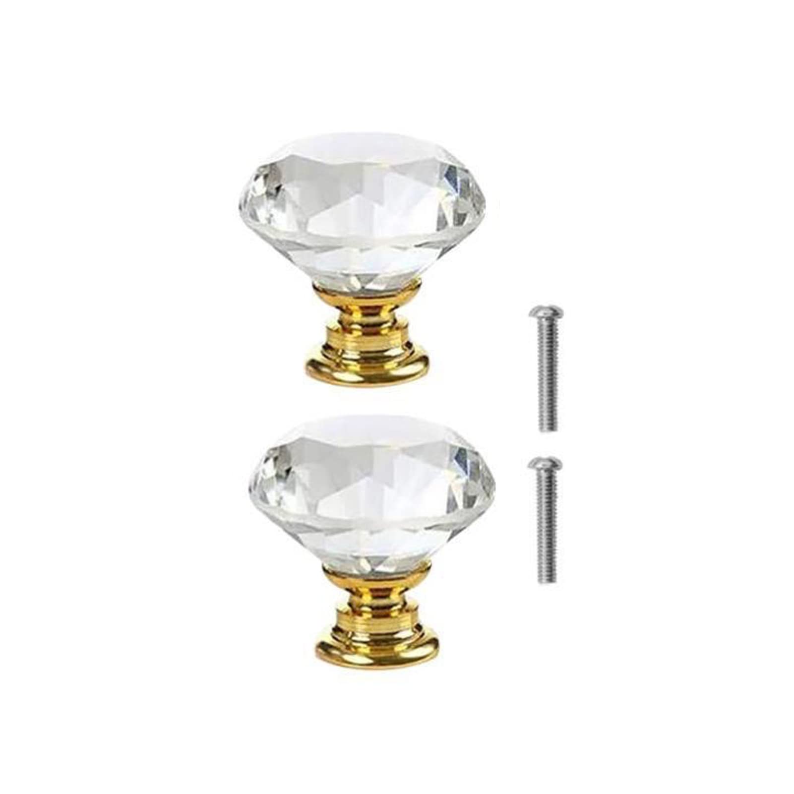 Yesmin Crystal Door Knobs,2 Pcs 40MM Crystal Drawer Carbinet Door Handle Puller with Screws for Home Kitchen Office Drawer Cupboard Closet-Golden