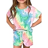 Dokotoo Girl's Summer Cute T-Shirt and Shorts Set with Side Pockets
