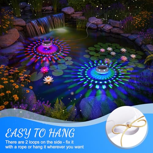 AearKing Floating Pool Light with Remote Control, Top and Bottom Color Solar Pool Light, LED Pool Light with RGB Dynamics, IP68 Waterproof Floating Pool Lamp IP68-2 Pieces
