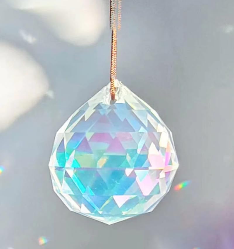 Photo 1 of 1 Pack AB Color Crystal Sun Catcher, Multi-Faceted Ball Pendant, Rainbow Prism Pendant