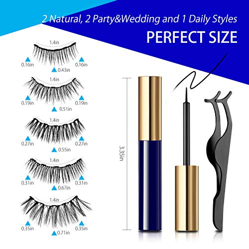 Reusable Magnetic Eyelashes and Eyeliner Kit, 5 Pairs Multi Styles Waterproof Natural Look False Eyelashes Easy to Apply, Best Gifts for Girls or Women(No Glue Needed)