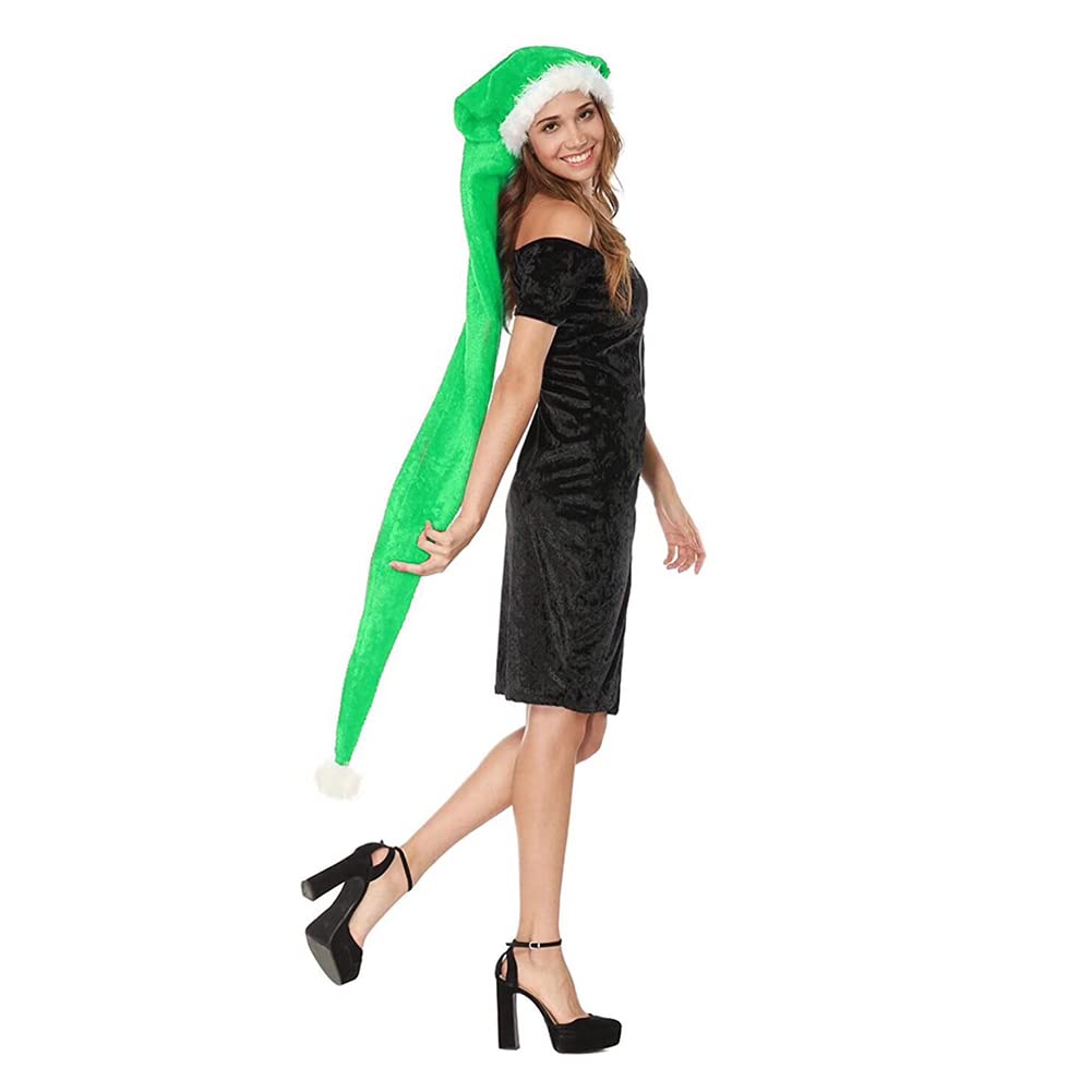 Santa Claus Hat Extra Long Christmas Hat Velvet Plush Christmas Cap Unisex Xmas Hat Comfort Thicken Santa Hat for Adults Women Men 59.1inch Long Tail Hat for New Year Festive Holiday Costume Party