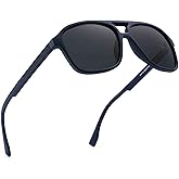 JIM HALO Polarized Aviator Sunglasses Men Women Vintage Square Driving Glasses (Matte Blue Frame/Polarized Grey Lens)