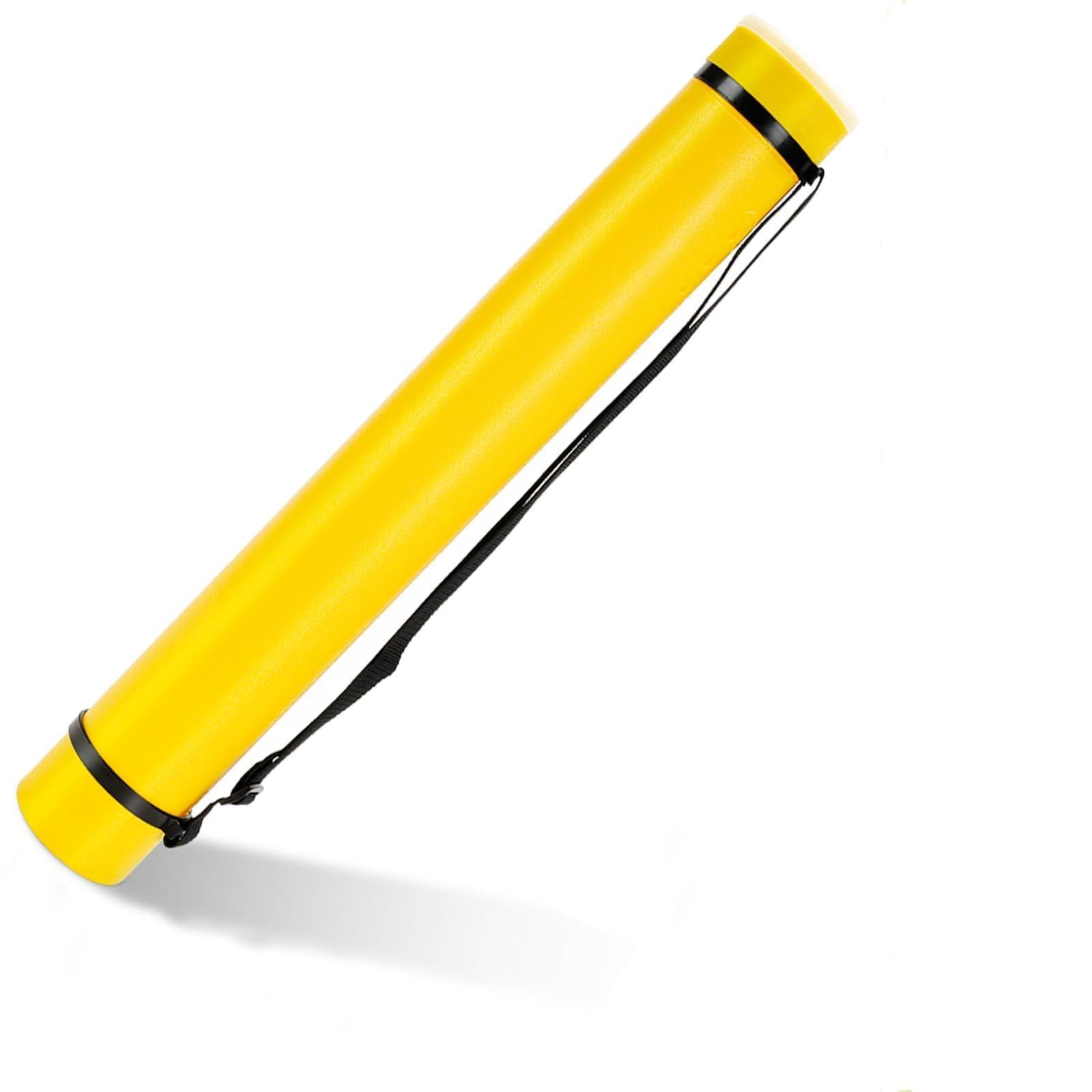 DEWEL Document Storage Poster Tube Plastic Waterproof Telescoping Adjustable Teletube Expandable 63-107cm/24.8-42.12inch with Carrying Strap, Storage for Artworks, Drawing, Flip Chart (Yellow)