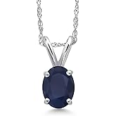 Gem Stone King 10K White Gold Blue Sapphire Pendant Necklace for Women | 0.55 Cttw | Gemstone September Birthstone | Oval 6X4MM | With 18 Inch Chain