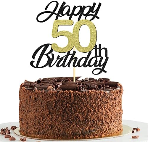 Happy Golden Birthday Cake Topper - Gold Glitter Decorations For Women Men Parties