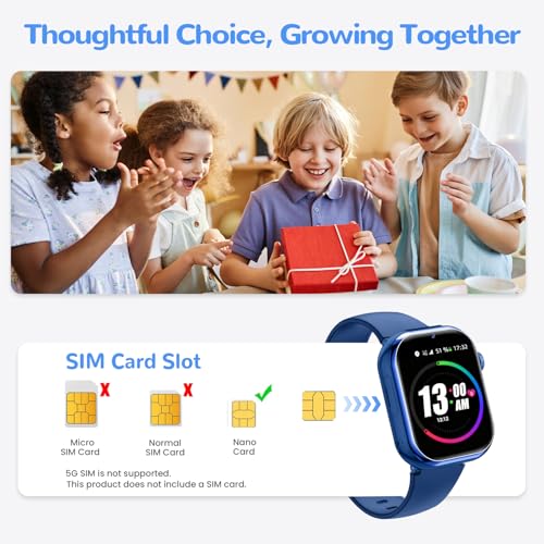 4G Children's Smart Watch with GPS, Video Call, Voice Chat, Dual Camera, SOS, School Mode, Pedometer, Alarm Clock, Camera, IP68, Smartwatch for Boys Girls, Blue