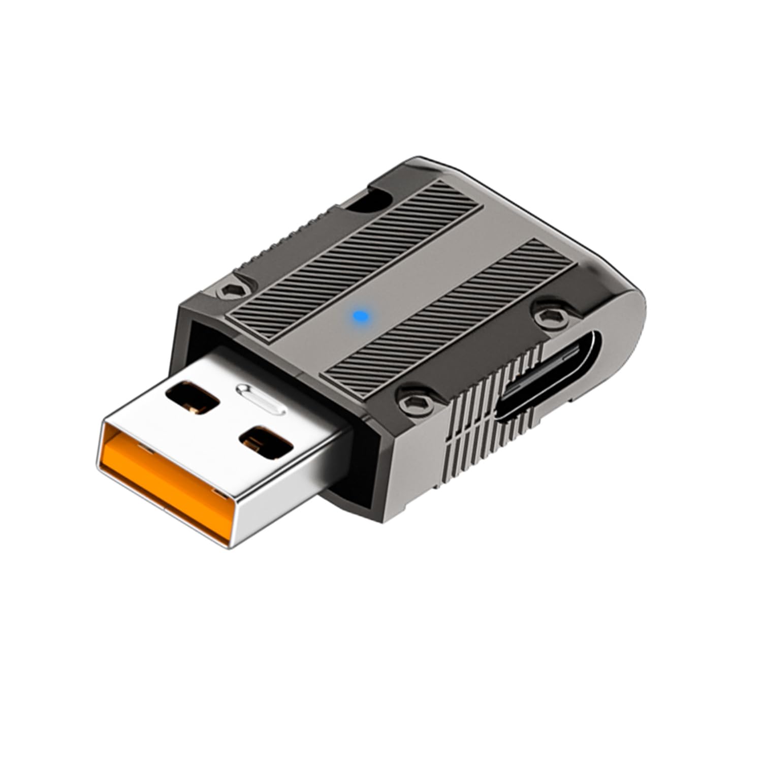 QIANRENON 120W USB3.1 to USB C 90° Angle Adapter Metal Mech Style 10Gbps USB3.1 Gen 2 Male to Type C Female Charging Data Connector, LED Light, for PC Laptop USB Charger, Straight(C Port to Left)