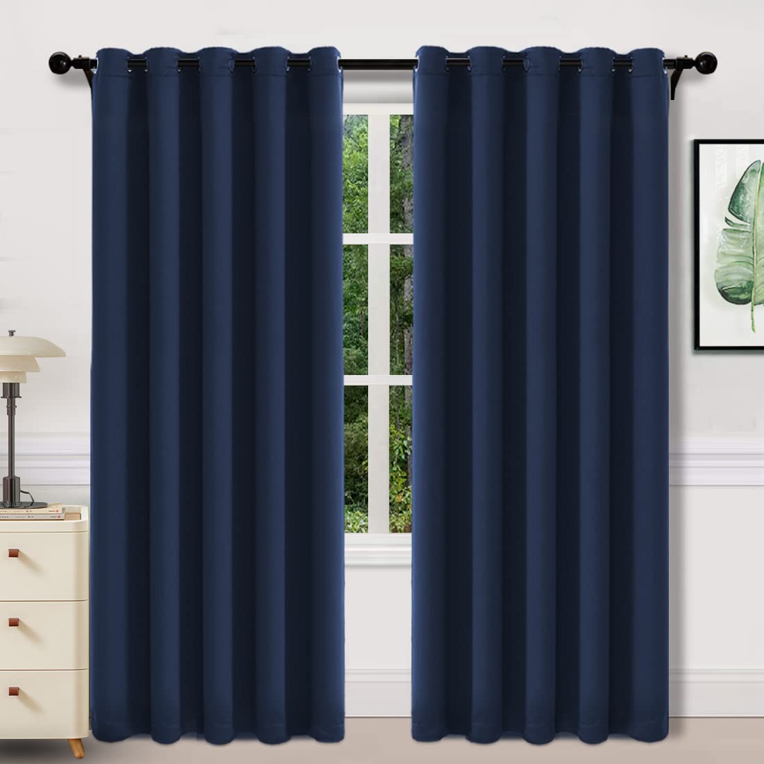 TEKAMON Blackout Curtains 2 Panels Top Eyelet Solid Thermal Insulated Curtains for Bedroom/Living Room, 66 x 72 Inches, Navy Blue