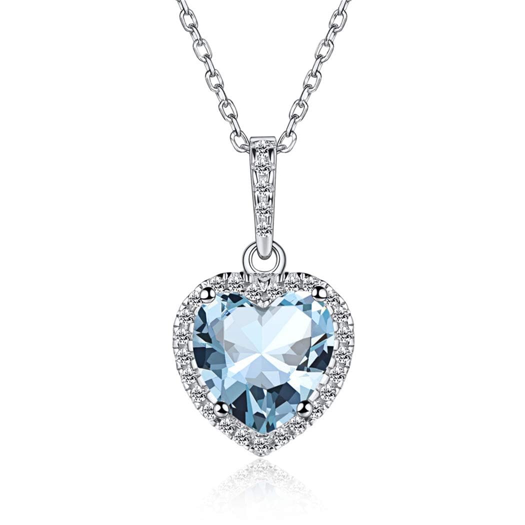 ChicSilver CZ Heart March Birthstone Pendant Necklace for Women Mom Daughter 925 Sterling Silver Gemstone Jewelry — image 1