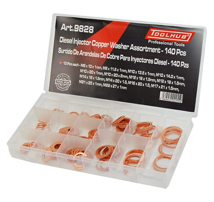 Toolhub 9828 Diesel Injector Copper Washer Assortment 140 Pcs