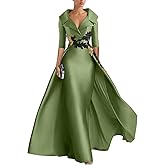 GMFFQX A-Line Elegant Evening Dress Floor Length 3/4 Length Sleeve Shirt Collar Prom Party Wedding Guest Dress Appliques 2024