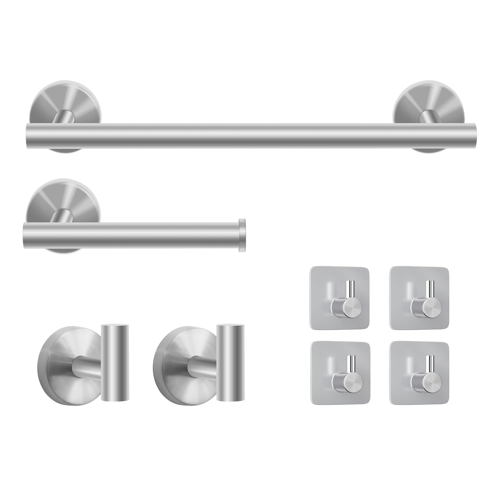 Photo 1 of 8-Piece Bathroom Hardware Set, Brushed Nickel, SUS304 Stainless Steel, Includes 16" Towel Bar, Toilet Paper Holder, Towel Hooks, Towel Racks for Bathroom (8 PCS Silver)