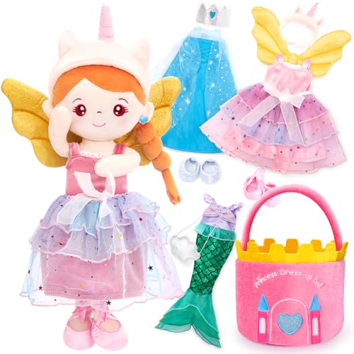 hahaland Unicornios Peluche Juguetes Niñas 3 años - Muñeca para Vestir con 3 Set de Ropa y Bolsa - Regalos Originales para Niñas 3 4 5 6 años