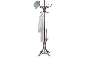 Tangkula 75.5" Standing Coat Rack, Wood Coat Tree with 12 Hooks, Home Hat Jacket Hanger Tree 12 with Umbrella Holder Coat Stand (Brown)