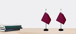 Qatar Qataris Small Mini Desk Flag Set Miniature