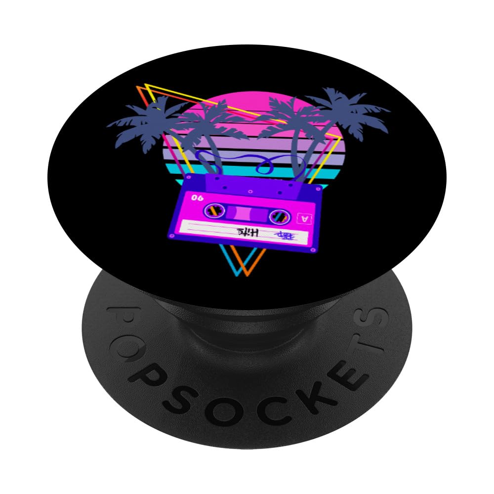 90s Vaporwave Sunset Cassette Tape in Outrun Synthwave style PopSockets Adhesive PopGrip