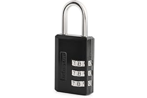 Master Lock Black Combination Padlock, Indoor Gym Locker Lock with Customizable 3-Digit Code for Luggage, Backpacks, Cabinets, 647D