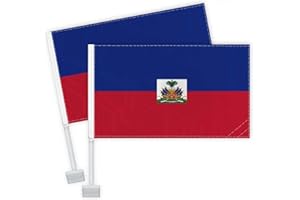 2 PCS Haiti Car Flag,Heavy Duty Haitian National Decor,Two Layer Digital Printed 150D Banner For Car Vechile Truck