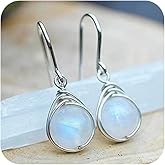 Sdouefos Natural Moonstone 925 Sterling Silver Drop Dangle Earrings Dangle Hoop Earrings Moonstone Lapis Copper Turquoise Rose Quartz Onyx Earrings Dangle Style Sterling Silver for Women