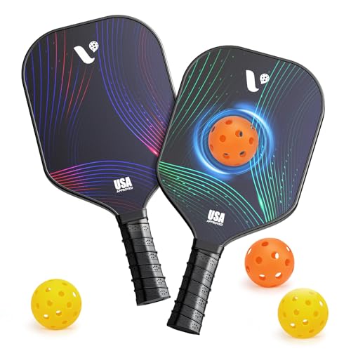 Pickleball Paddles Set of 2, USAPA Approved Fiberglass Pickle Ball Paddles with 4 Pickle Balls, Durable &Lightweight Racket for Beginners, Pros, Men, Women, Adults, Kids