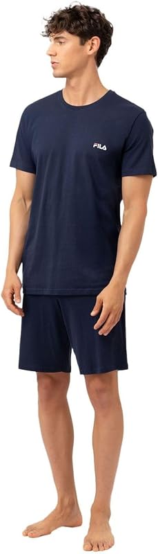 Pigiama Uomo Cotone 100%, Set Maglietta e Pantaloni Corti Uomo, Morbido e Confortevole, Blu, Taglie M
